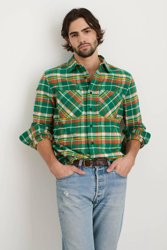 Alex Mill Chore Shirt in Green Plaid Flannel - Archery Close Men's