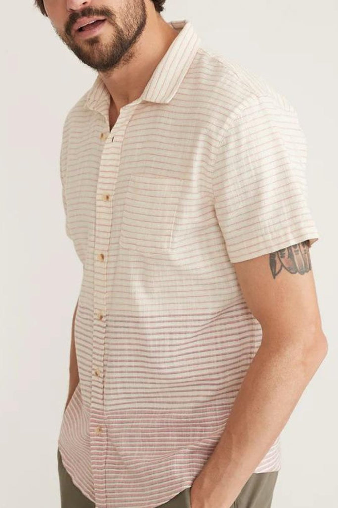 Marine Layer Stretch Selvage Shirt in Mineral Red Stripe - Archery Close Men's